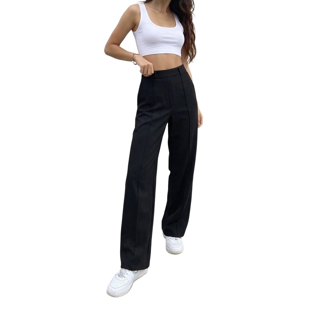 OGL High Waisted Straight Leg Black Pants Minimalist Workwear S